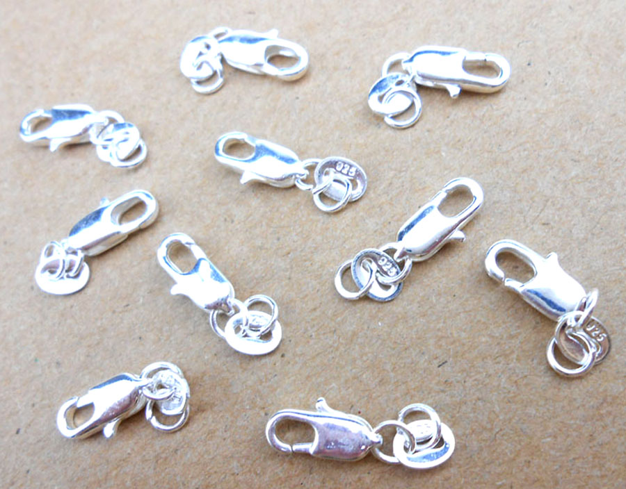 Accesorios de joyería al por mayor, 20 piezas, cierres de langosta de Plata de Ley 925 pura auténtica con etiqueta 925 para collar + anillos de salto de apertura