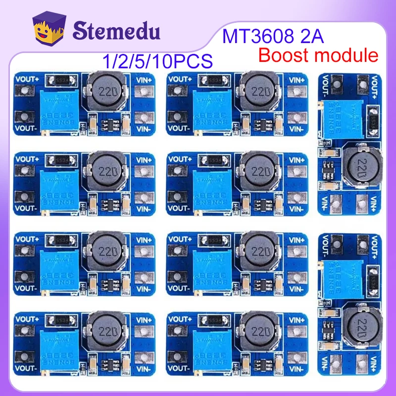 MT3608 2A โมดูลไฟฟ้า2-24V 5/9/12/28V โมดูลบูสเตอร์โมดูลจ่ายไฟสำหรับอินพุต Arduino