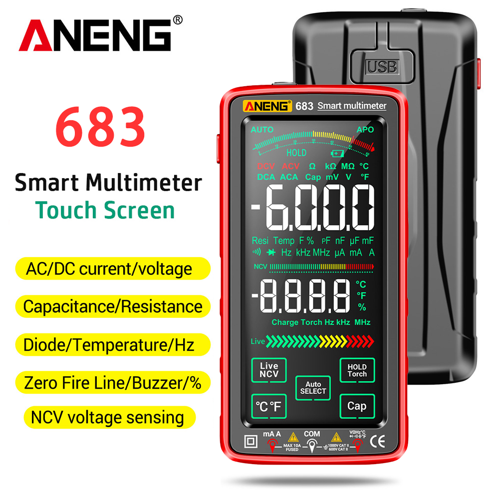 ANENG 683 スマートマルチメーターハイエンドタッチ 6000 カウントマルチメトロテスト充電式マルチテスター AC/DC 電圧テスター電流ツール