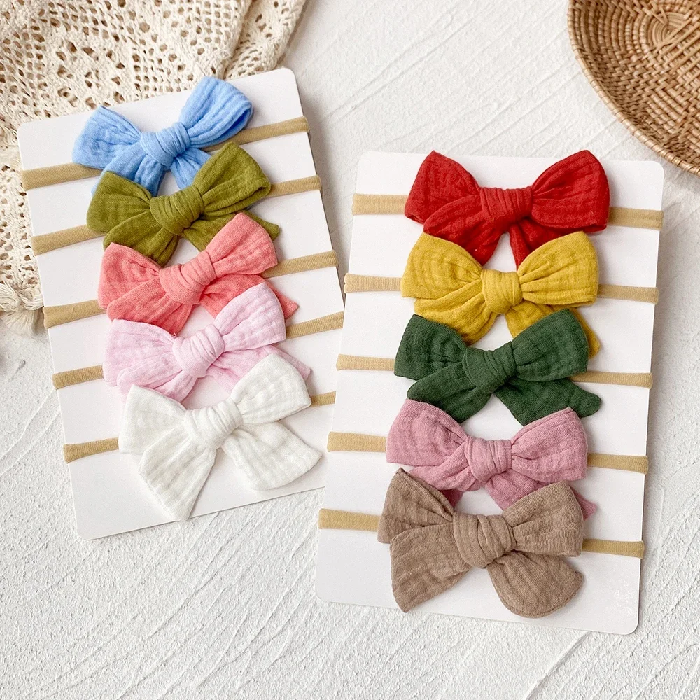 5 unids/set de diadema con lazo de algodón para bebé, diademas de nailon, bandas para el cabello para niños y niñas, diadema suave, accesorios para el cabello para recién nacidos