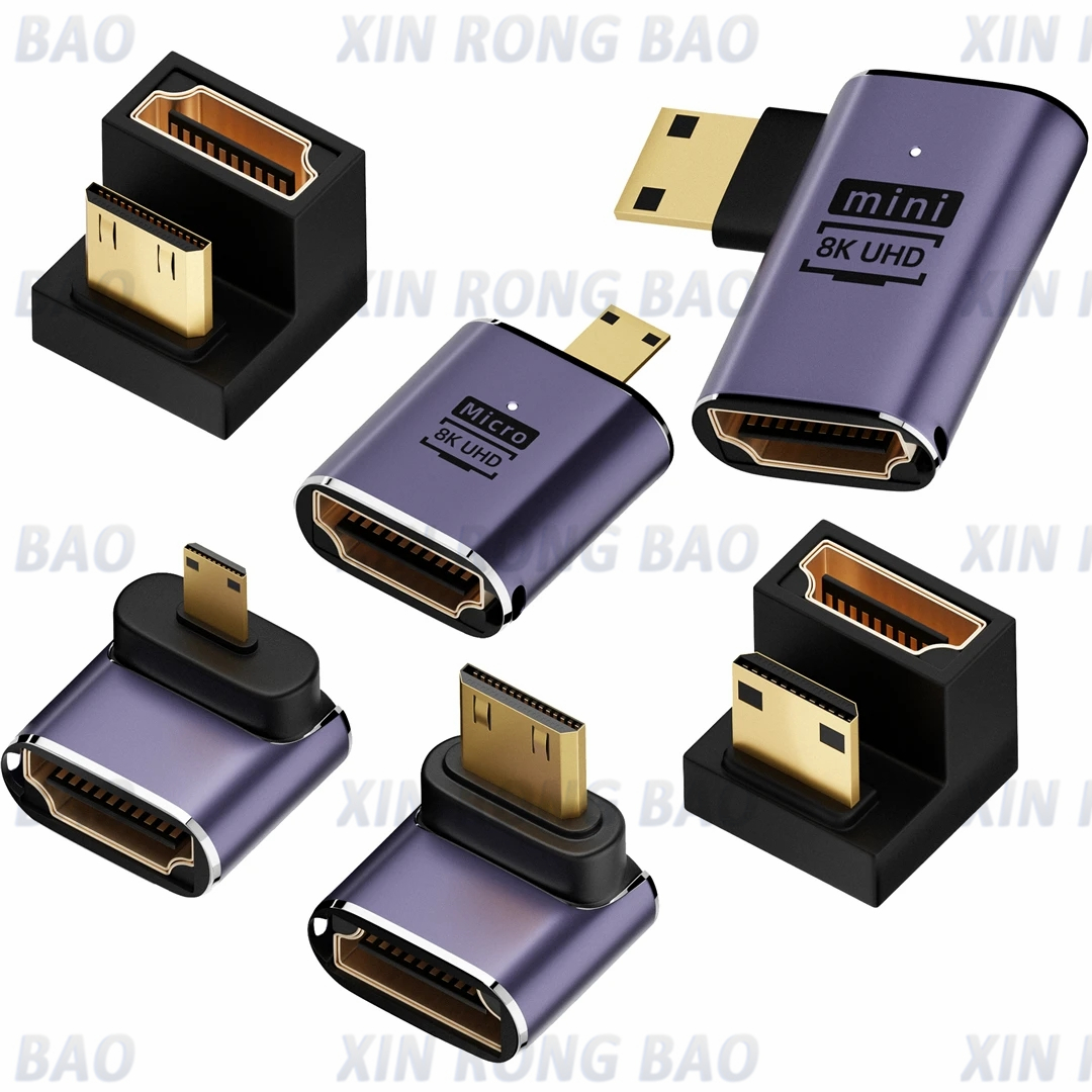 Mini adaptateur de genre HD 360 degrés en forme de U 180 Mini HD mâle vers HD femelle convertisseur L coudé 8K HD 2.1V Extension 4K 60Hz