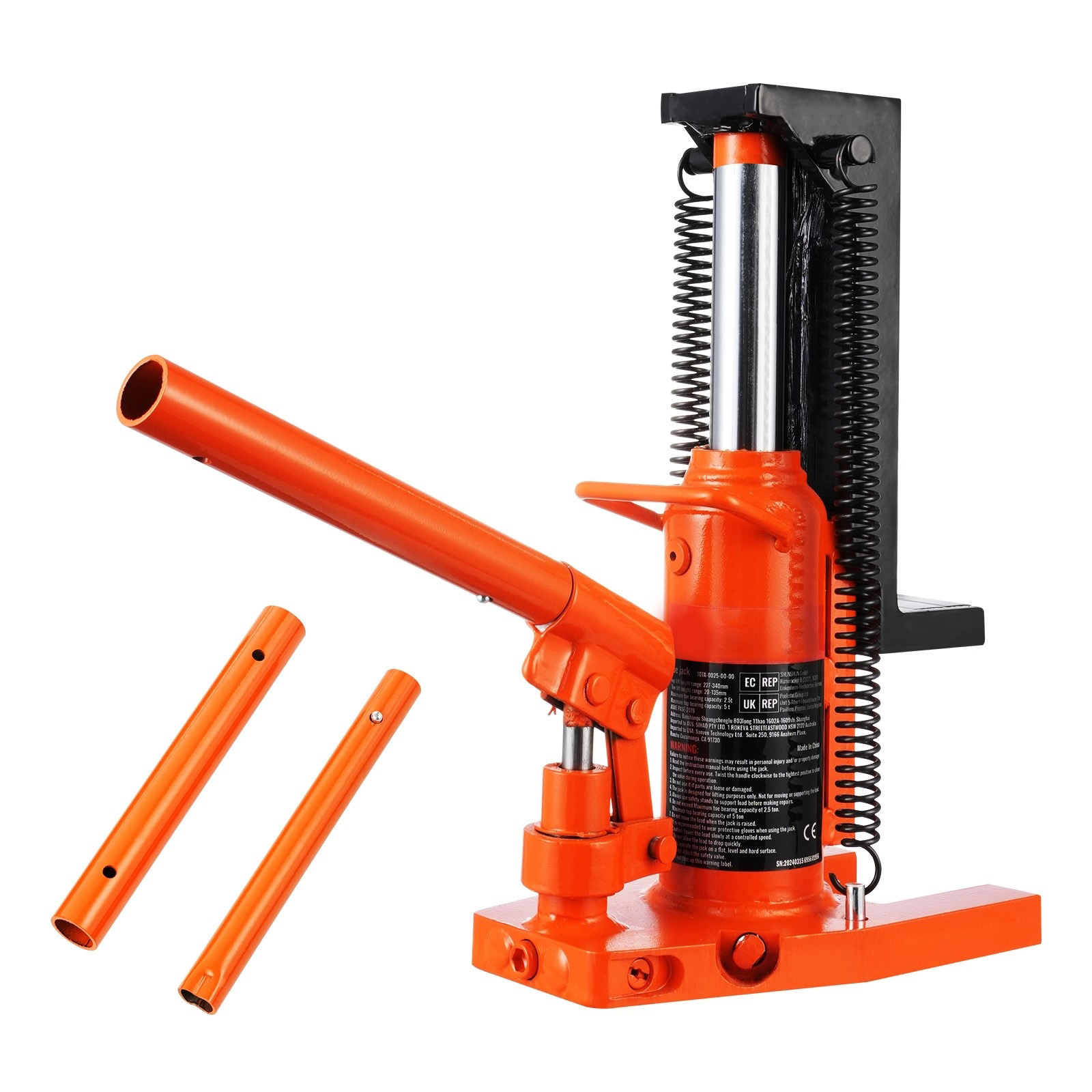 SucceBuy Cric hydraulique d'orteil 2,5 tonnes sur le cric d'orteil 5T sur la capacité de levage supérieure Cric de machine 0,8-5,3 en hauteur d'orteil 8,9-13,4 Haut