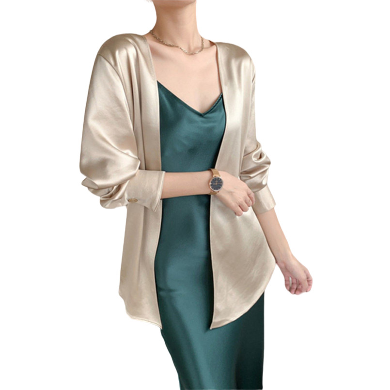 Cardigan da Donna a Maniche Lunghe Primavera Autunno, Camicie in Raso Basic Oversize, Bluse Eleganti Semplici con Cuciture Aperte, Nuova Collezione 2026