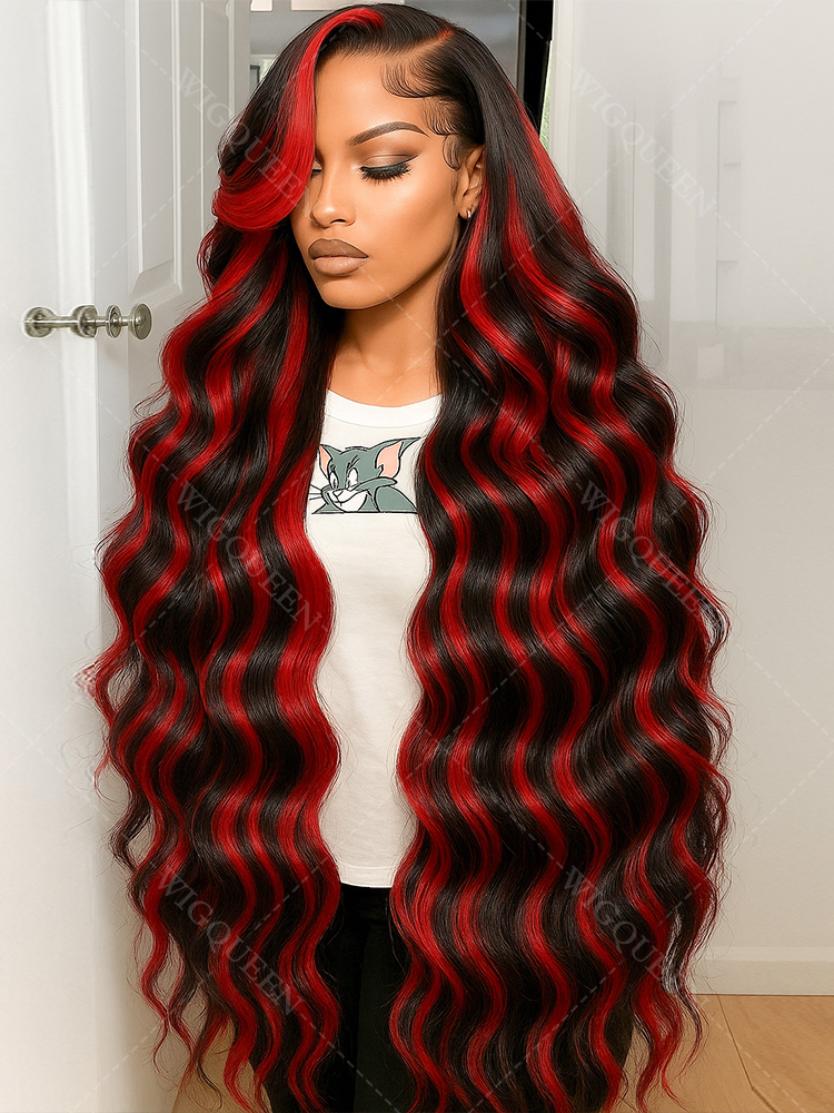 Omber negro con pelucas de color rojo resaltar pelucas delanteras de encaje cabello humano onda del cuerpo brasileño 5x5 Hd pelucas frontales de encaje sin pegamento