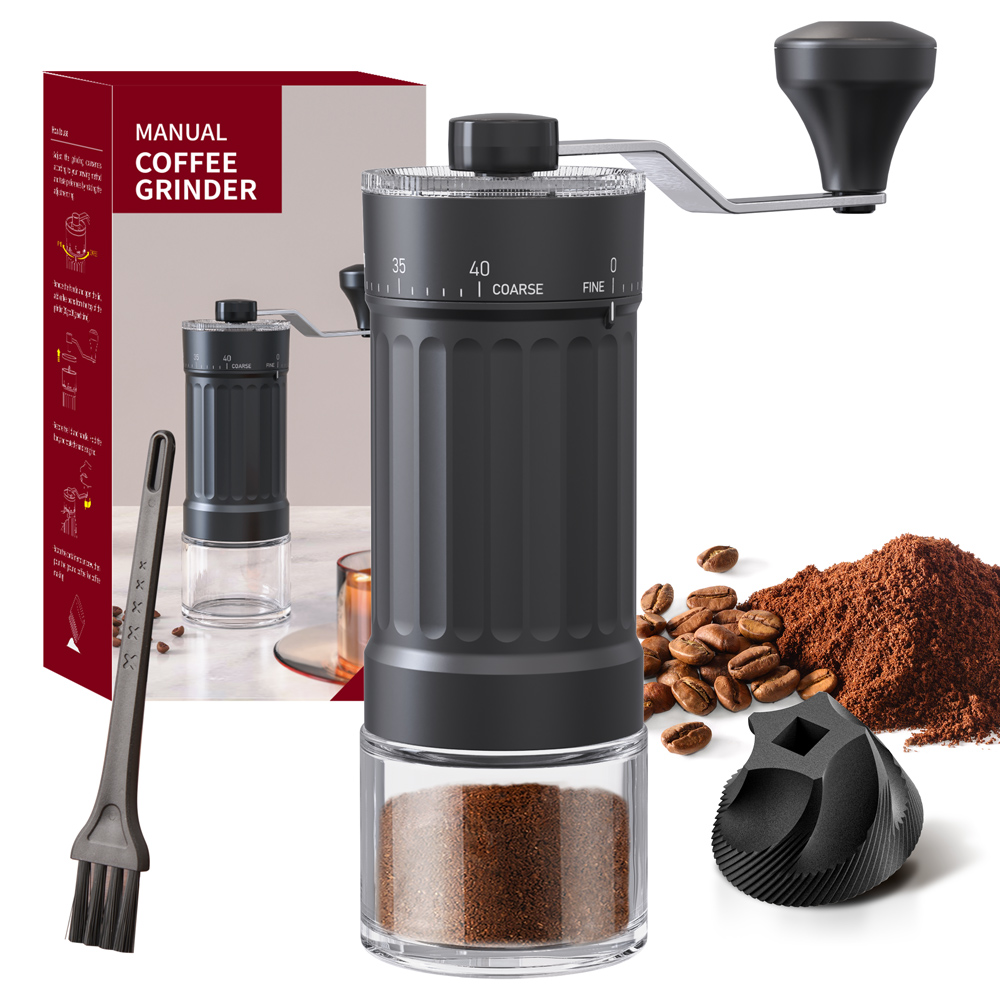 Mini molinillo de café manual, 40 configuraciones ajustables, molino de mano portátil con capacidad de 30 g, rebaba cónica para café expreso, vertido,