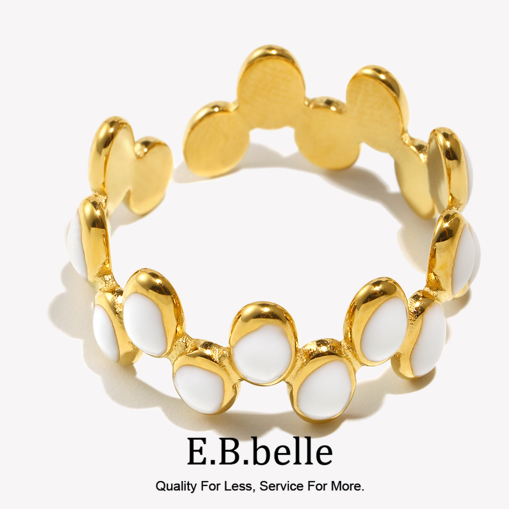 E.B.belle-anillo de acero inoxidable para mujer, sortija ajustable, resistente al agua, ovalada, geométrica, escalonada, esmalte blanco