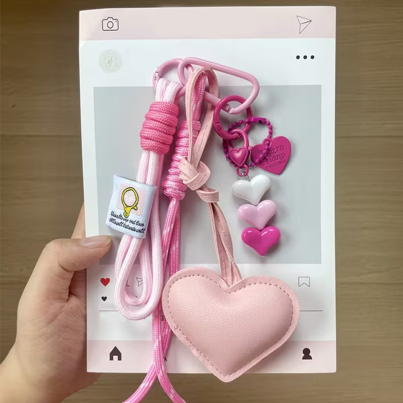 Lindo llavero de cuerda de cuero PU con forma de corazón, hecho a mano, trenzado, para coche, estilo Y2K, colgante de cuerda de amor para bolso, para niñas