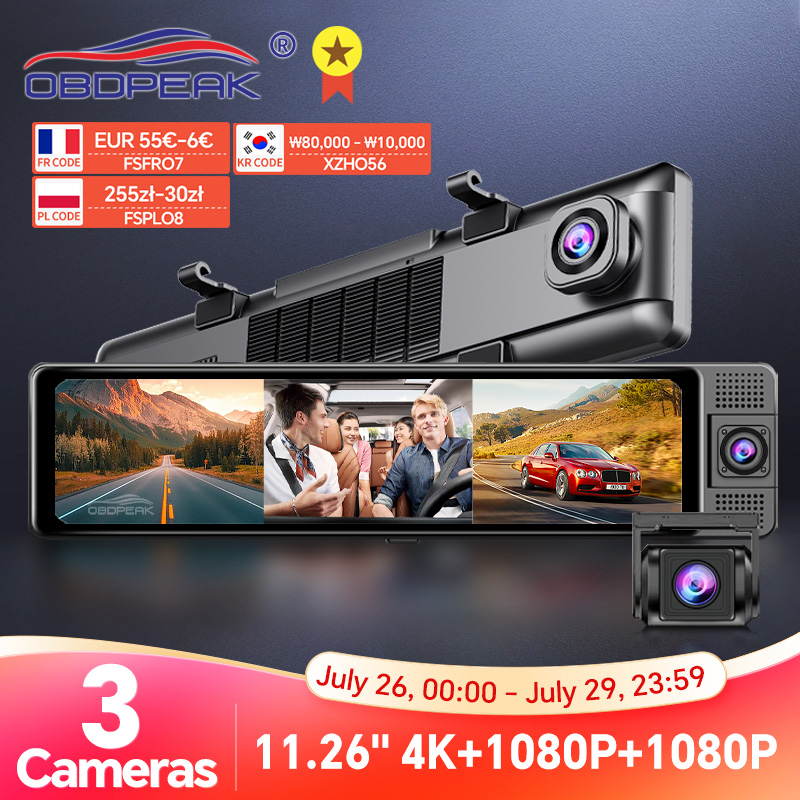 Caméra de tableau de bord à vision nocturne infrarouge, rétroviseur 3 canaux, avant, intérieur, arrière, 4K, 1080P, 1080P, WiFi, GPS, objectif touristique, voiture, Dvr, H330