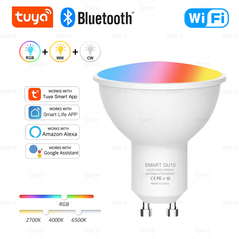 Tuya WiFi GU10 スマート LED 電球 Bluetooth GU10 調光可能なランプスマートライフアプリ制御スポットライト電球は Alexa Google で動作します