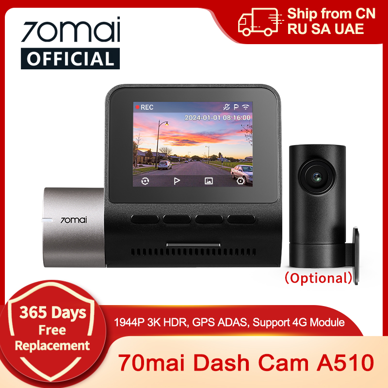 70mai Dash Cam A510 1944P 3K HDR GPS Terintegrasi Dukungan ADAS 4G LTE Kontrol Jarak Jauh Mode Parkir 24 Jam DVR Mobil 70mai A510