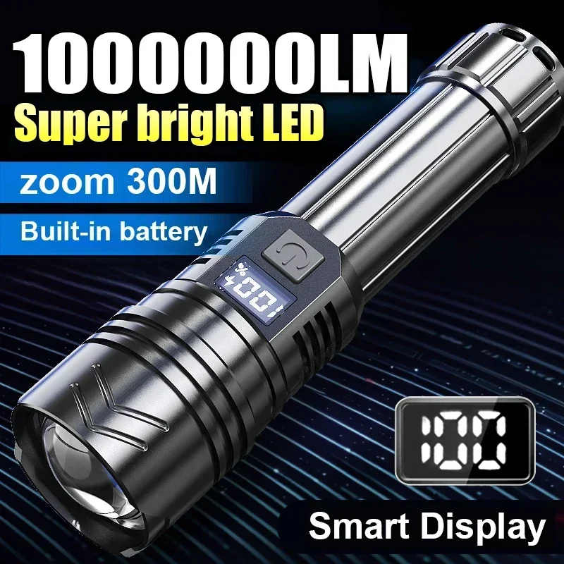 Latarka LED dużej mocy, ładowana przez USB-C, 3 tryby, zoom, wodoodporna latarnia zewnętrzna do sytuacji awaryjnych, na kemping i wędrówki.