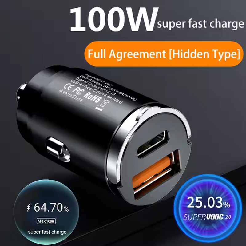 Автомобильное зарядное устройство QC3.0 PD 100 Вт/200 Вт, 5 А, быстрое зарядное устройство, 2 порта, 12-24 В, прикуриватель, автомобильное зарядное устройство USBC для адаптера питания iPhone