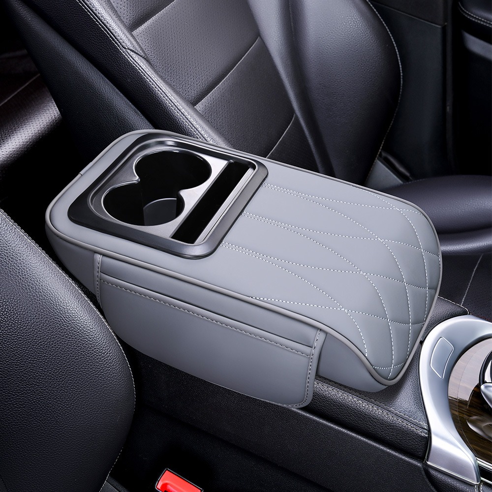Coussin d'accoudoir de Console centrale, oreiller multifonctionnel en cuir PU pour accoudoir de voiture avec porte-gobelet, partie et accessoire pour augmenter la hauteur