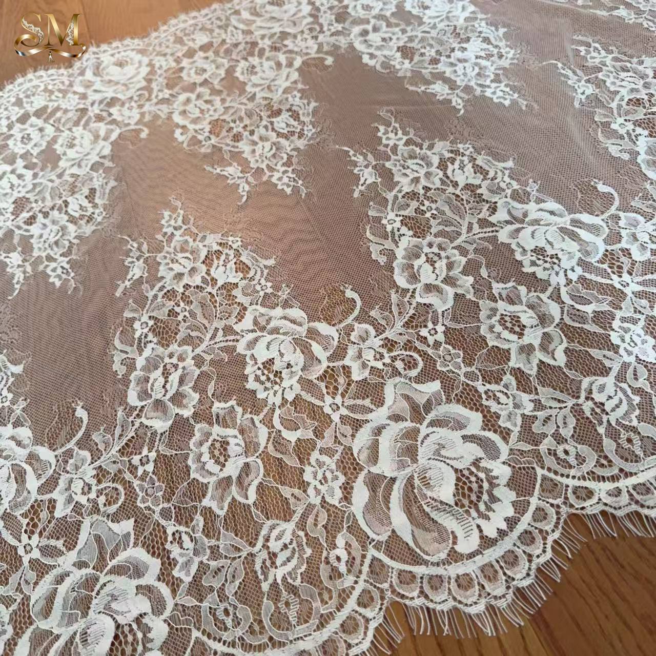 ผ้าลูกไม้ปักลายขนตาคุณภาพสูงแบบไม่ยืด 3 เมตร สำหรับงาน DIY ชุดแต่งงาน เสื้อผ้า และอุปกรณ์ตกแต่ง