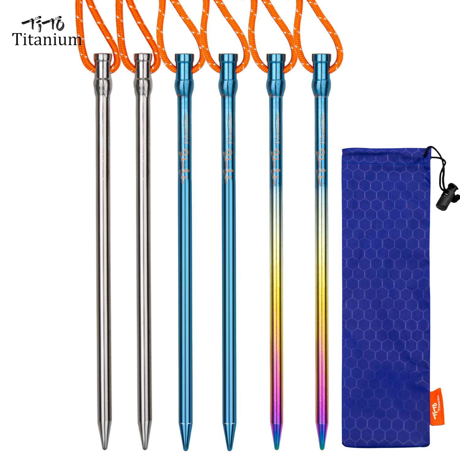 Pasak Tenda Titanium TiTo 6Pcs/Lot, Aksesoris Tenda Camping Outdoor, Anti-Lengkung, Ringan, dari Paduan Titanium