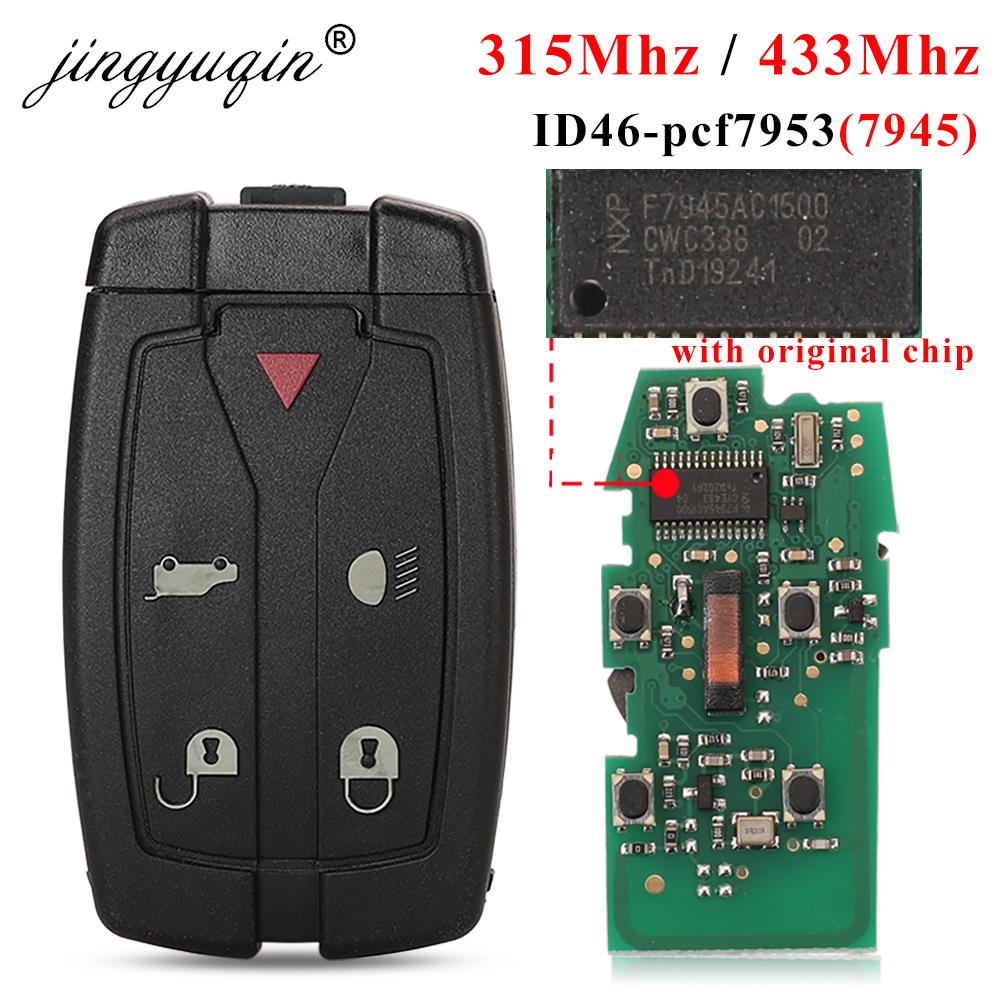 Jingyuqin para land rover freelander 2 chave de carro de controle remoto inteligente 315mhz/433 mhz pcf7945a wjz 5 botões com pequena lâmina sem cortes