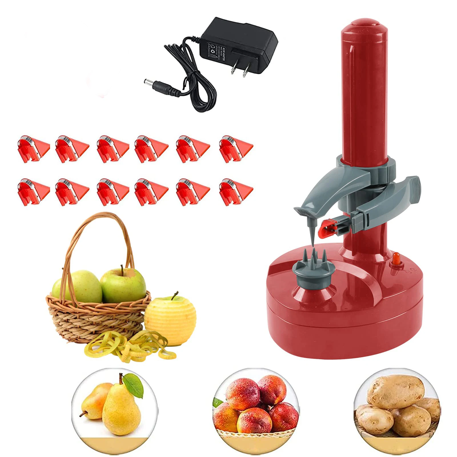 Houselin Pelador de patatas eléctrico Pelador automático de manzanas para frutas y verduras