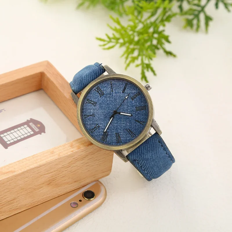 Reloj de mujer con correa de cuero vaquero a la moda, relojes de cuarzo informales, relojes de vestir para mujer, reloj de pulsera femenino para mujer, reloj caliente