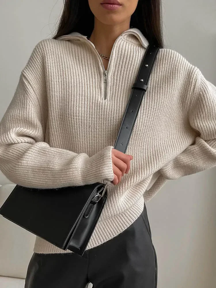 Women's Turtleneck Zippers Fashion Women Sweaters Solid Green Blue Pullover Long Sleeve Casual Knitted Sweater Woman Winter 2026