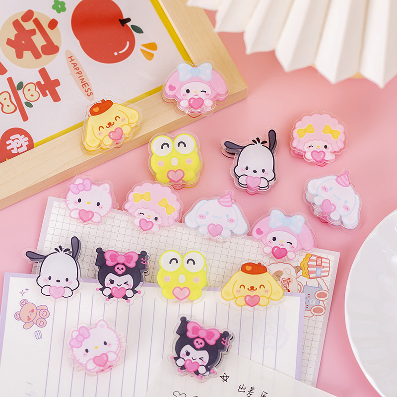 48 pcs/lot Sanrio Kuromi Melody Kitty Acrylic Clip Cute Photo Craft DIY Decoration Notes Letter Paper Clips Office School Supply