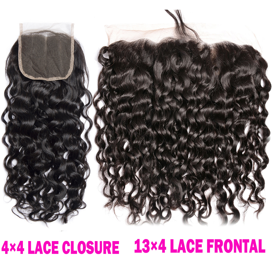 Onda De Água Brasileira Cabelo Humano, Encaracolado Profundo Frontal Lace Encerramento, Cabelo Virgem, 13x4