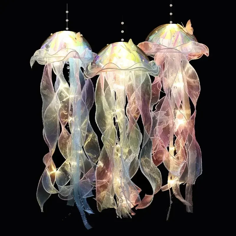 โคมไฟแมงกะพรุนไล่ระดับสีไฟ LED สำหรับตกแต่งงานเทศกาลไฟลานสวนทำด้วยมือไฟกลางคืนขนาดเล็ก