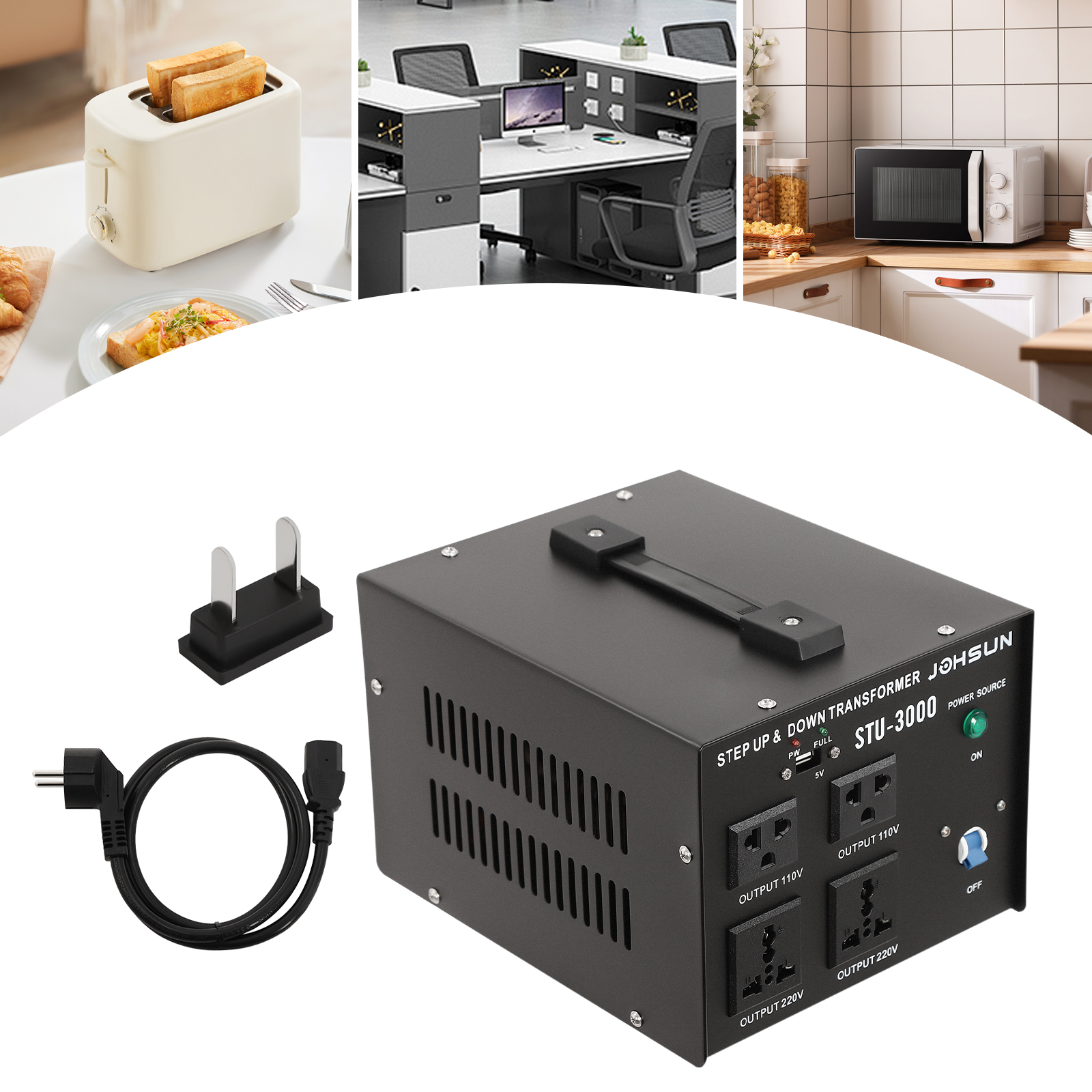Transformator konwerter napięcia 3000W, wytrzymały konwerter podwyższający/obniżający napięcie, 110V na 220V i 220V na 110V z portem USB 5V