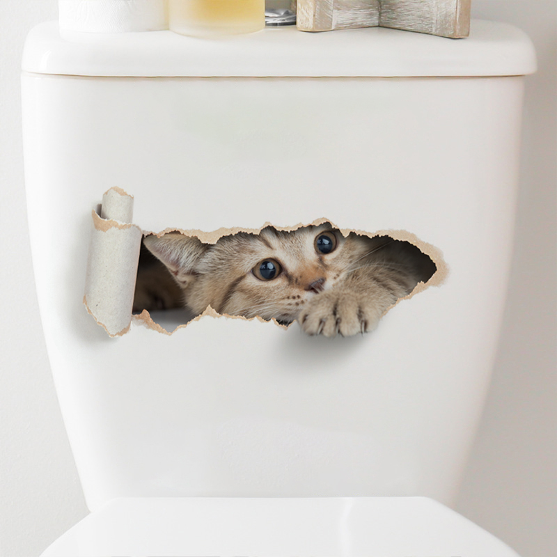Torn Peeping Kitten Naklejka na toaletę Efekt 3D Deska sedesowa w łazience Wodoodporna naklejka Samoprzylepna