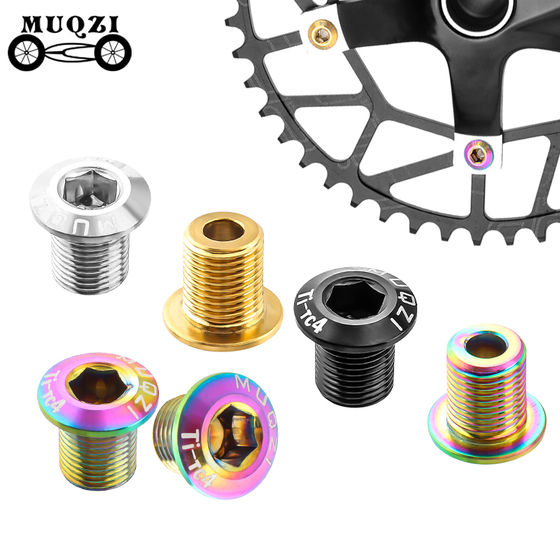 MUQZI 4/5PCS Chainring Bolts TC4 ไทเทเนียมเดี่ยวคู่ห่วงโซ่สกรูสําหรับ MTB ROAD BIKE Crank Chainwheel สลักเกลียว