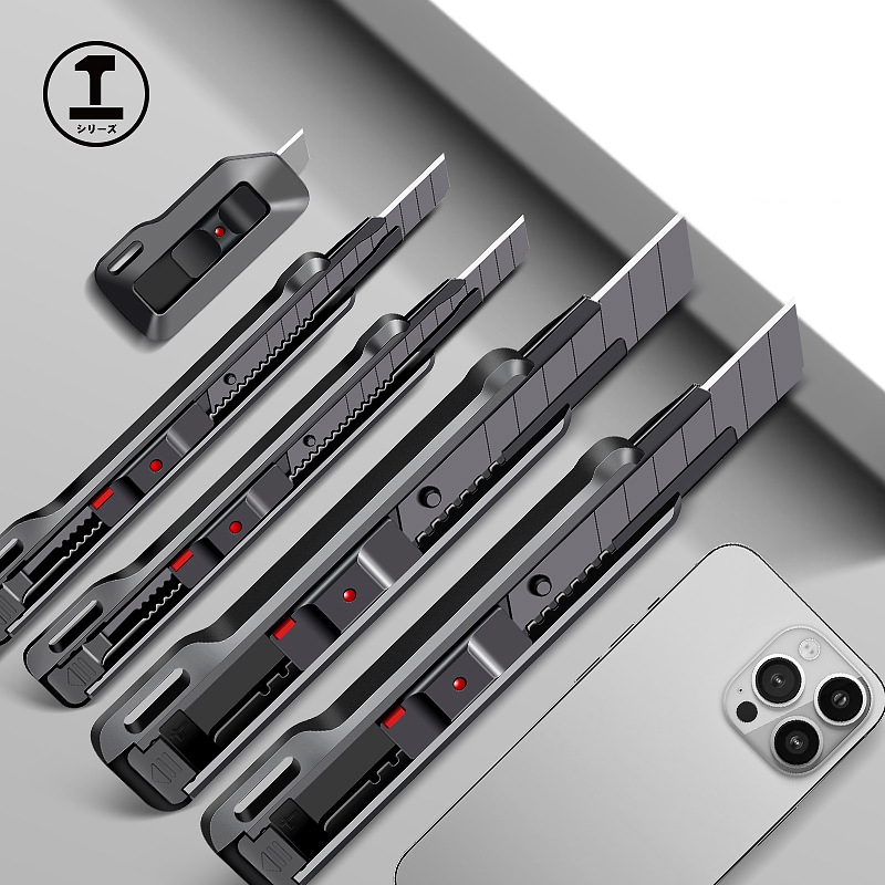 Stationery Knife Retractable Snap-Off Utility Knife Folding Knife Unboxing Cutting Tool Size 9mm/18mm Black Carbon Steel Blades