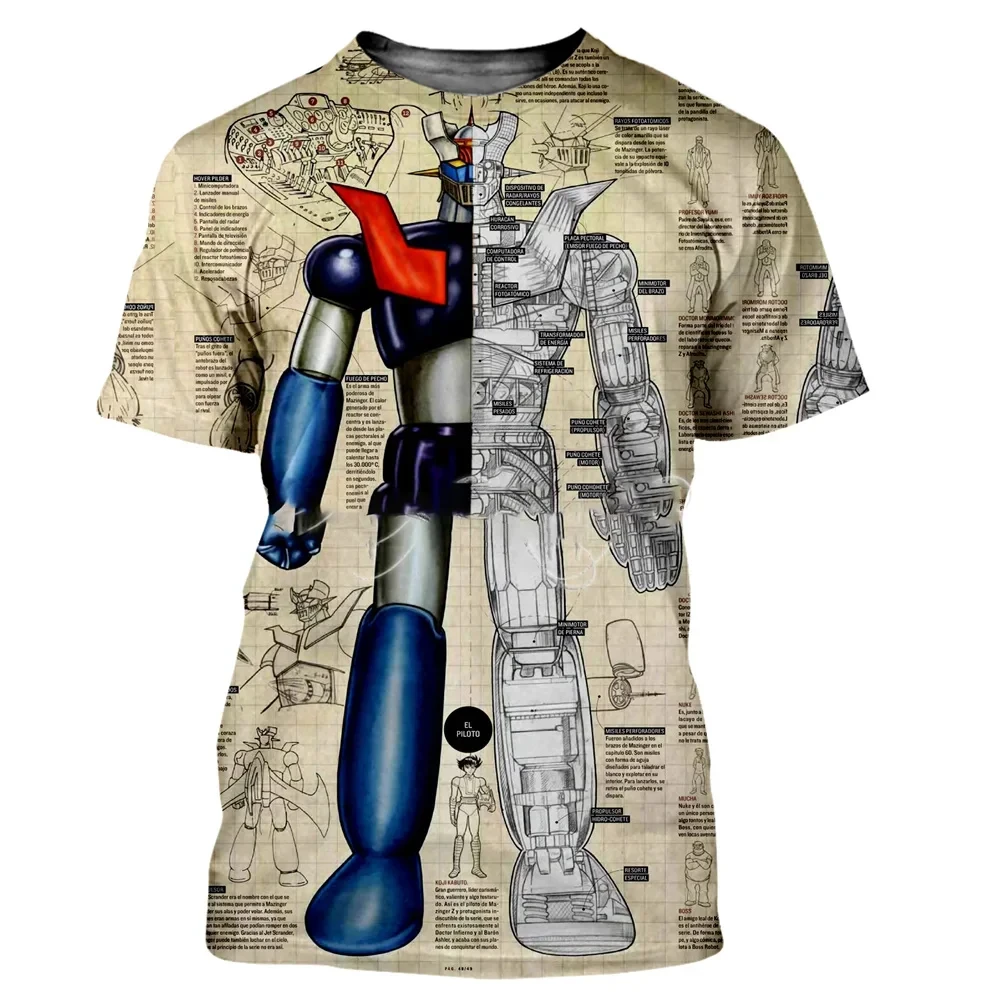 メンズ半袖3DマジンガーZプリントTシャツ,トランスフォーマーパターン,トレンディ,クール,夏のファッション,ストリートで快適
