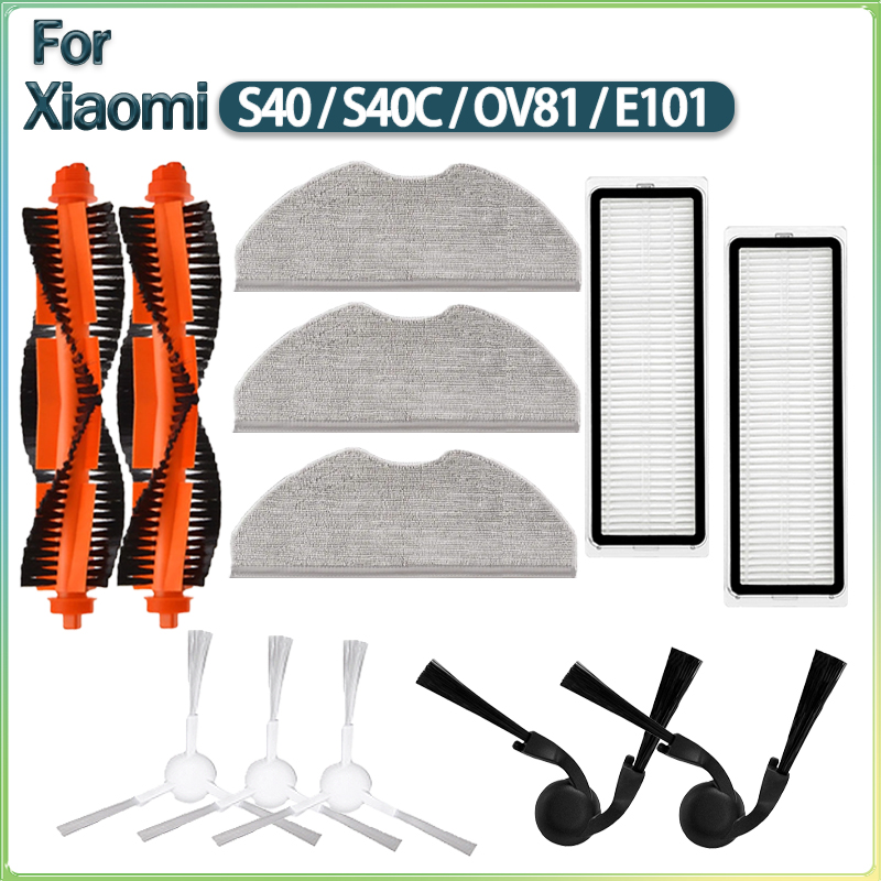 Adequado para xiaomi s40/s40c/ov81/e101 robô aspirador de pó acessórios: escova lateral principal filtro hepa pano mop