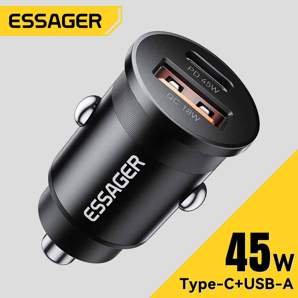 Essager 45W Caricabatteria da auto PD QC 3.0 PPS USB Tipo C Ricarica rapida per iPhone 16 15 14 13 Samsung Xiaomi Huawei Caricatore per telefono cellulare