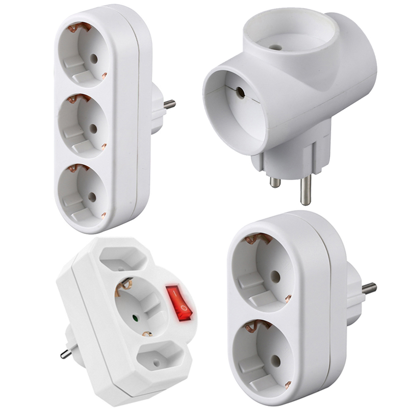 Châu Âu Tiếp Đất 1 Đến 3 EU Schuko Ổ Cắm Adapter Đức Pháp Tường Mở Rộng Ổ Cắm Điện Chuyển Đổi Ổ Cắm Có Công Tắc 16A
