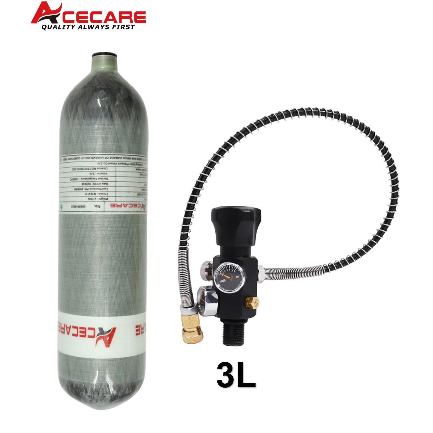 Acecare 4500psi 300Bar 3L cilindro de fibra de carbono tanque de alta presión regulador de carga estación de llenado válvula de doble calibre M18 * 1,5