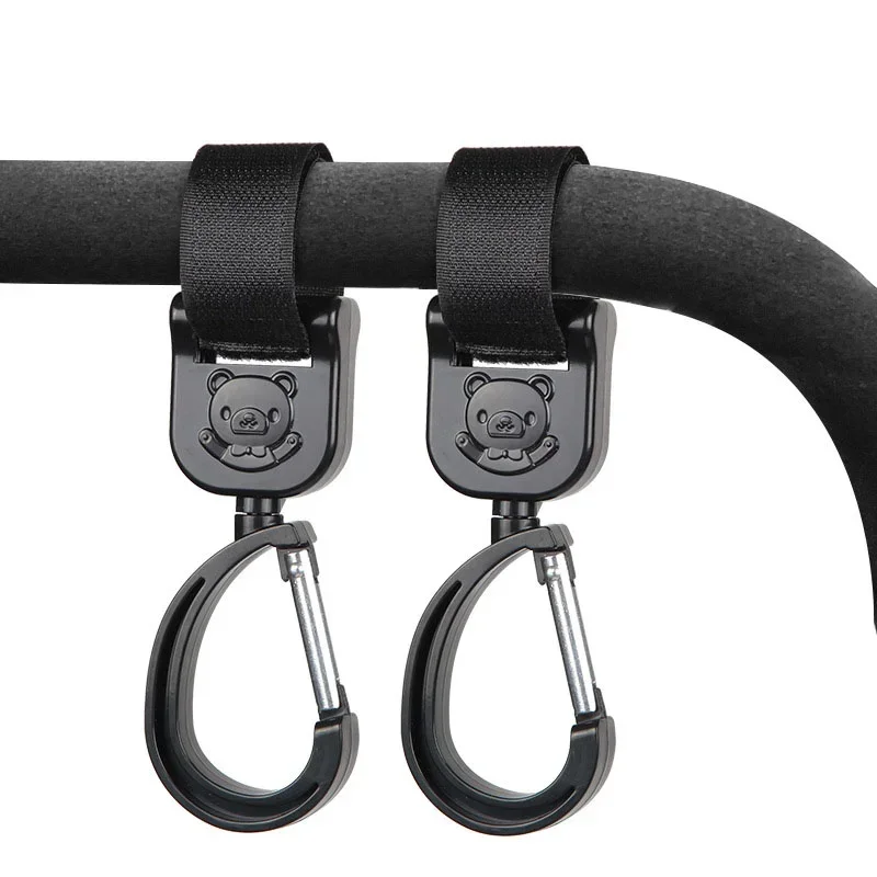 Organizador de carrinho de 360 graus, bolsa de armazenamento, ganchos para carrinho de bebê, cabide giratório, acessórios universais para carrinho de bebê ao ar livre