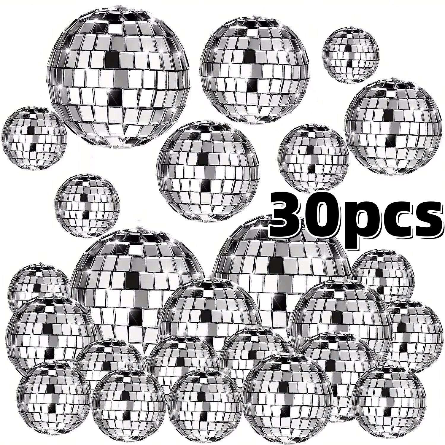 Mini boules Disco en verre réfléchissant, 30 pièces, boules argentées pour Mardi Gras, décor de fête Disco, cadeau d'arbre de noël scintillant