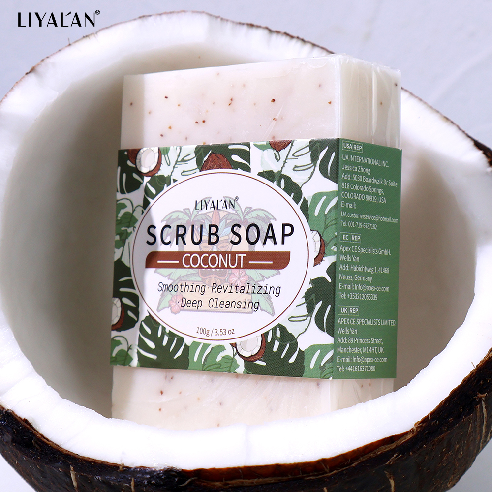 Kokosnoot Exfoliërende Scrub Zeep Bar Diepe Reiniging Bad Revitaliserend Verzacht de nagelriem Gladde huid Jojoba-olie Hydraterende Body Wash