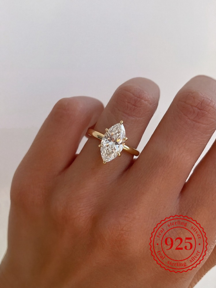Larmor Anello classico in argento sterling 925 con zirconi marquise da 1-3 carati per le donne, fidanzamento, matrimonio, gioielleria raffinata di lusso di alta qualità