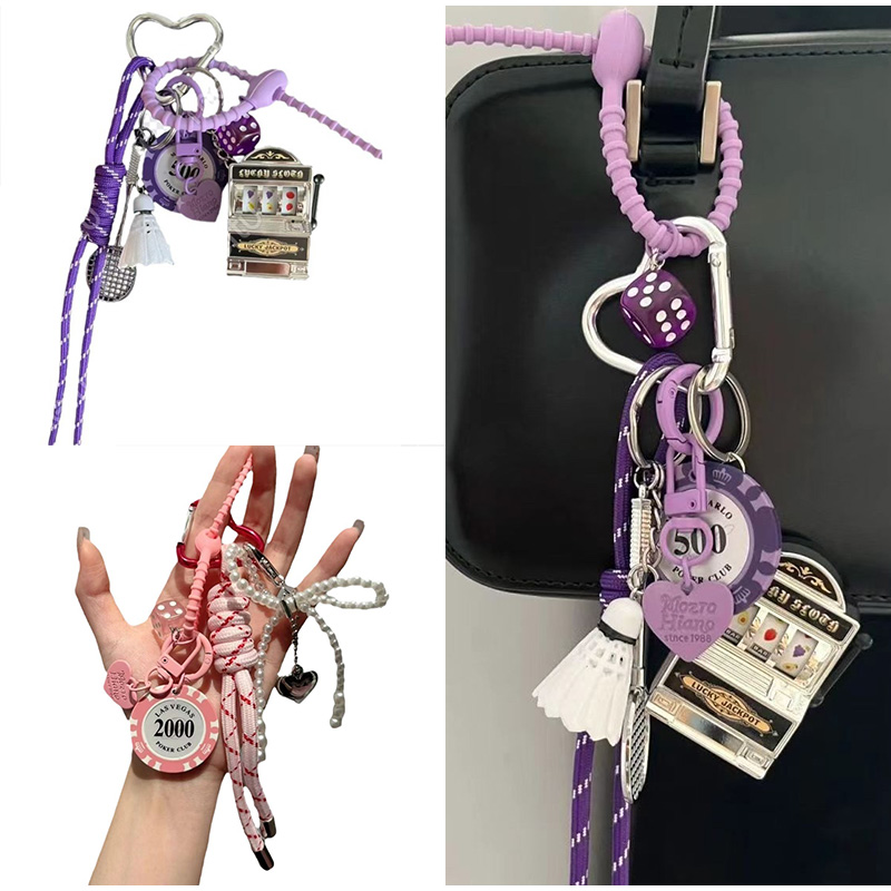 Complicated Delicate Bag Charm Keychain Decoration Pendant With Hanging Rope Luxury Handbag Key Ring Ornament Travel Accessories