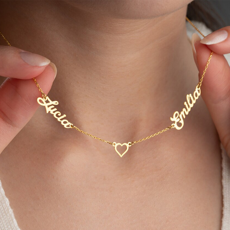 Collar de corazón personalizado con múltiples nombres, collar de acero inoxidable con nombre personalizado para parejas y niños, regalo de joyería de Navidad familiar