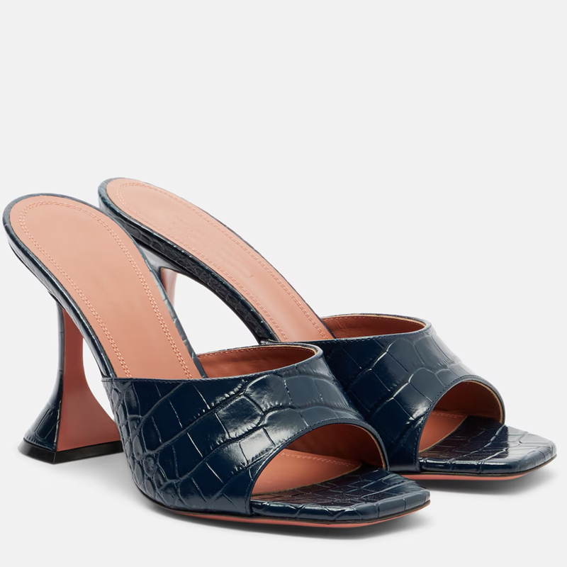 Klapki ze skóry krokodyla, seksowne, z kwadratowym noskiem, wsuwane, z możliwością personalizacji, nowe kolekcje, modne damskie buty, nowe trendy.