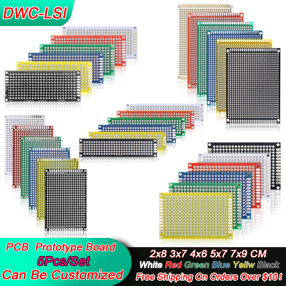 5 개/대 6 색 PCB 보드 프로토 타입 보드 2x8cm 3x7cm 4x6cm 5x7cm 7x9cm 양면 회로 기판 DIY 전자 키트
