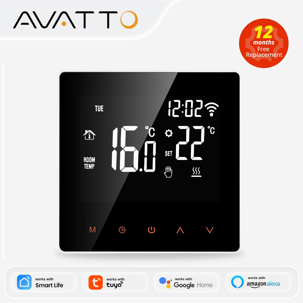 Thermostat intelligent WiFi AVATTO, contrôleur de température à distance pour chauffage au sol électrique, chaudière à eau/gaz, compatible Tuya, Google Home, Alexa