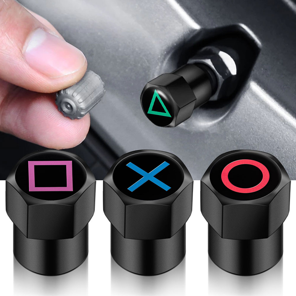 4 Uds. Accesorios universales de tapa de válvula de coche con diseño de juego de Anime, válvula de neumático de rueda, neumático de aire para automóviles, camión, bicicleta, pegatina, estilo de coche