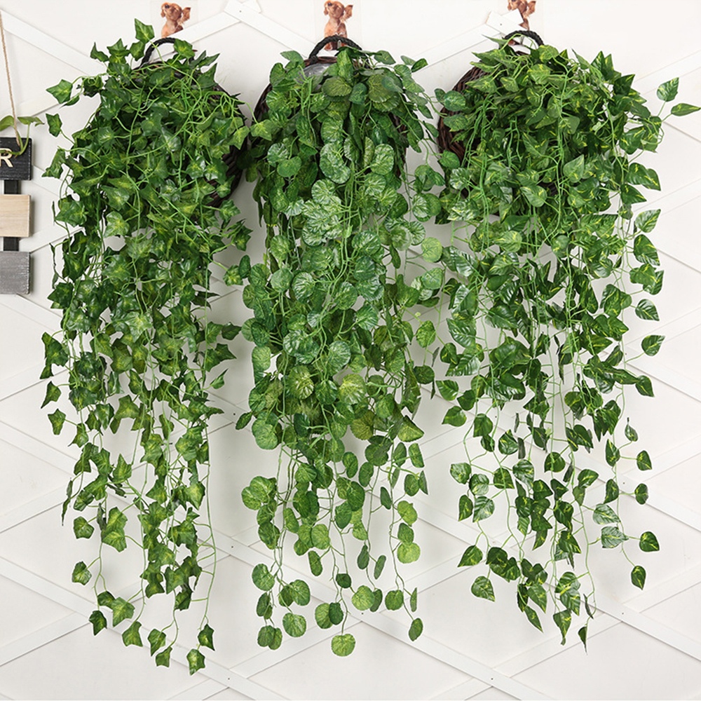 1 個人工植物クリーパーグリーン壁掛けつる家の庭の装飾籐ウェディングパーティー DIY フェイクリース葉アイビー