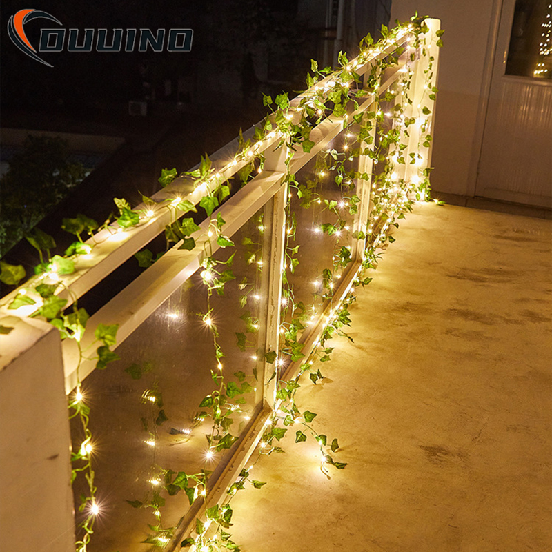 Guirnalda de luces LED de 2M y 20LED, guirnalda de hojas de arce, luces navideñas para valla, hogar, dormitorio, pared, decoración de Patio
