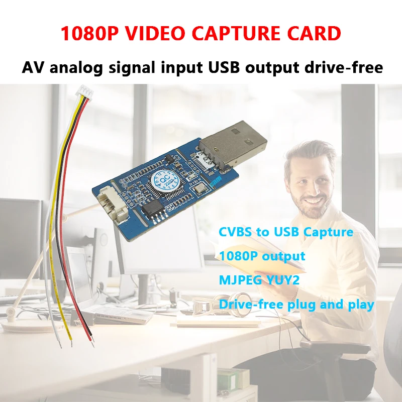 1080P carte de capture vidéo CVBS à USB Capture AV CVBS signal analogique S-VIDEO à USB numérique, carte mère TYPE-C sans pilote