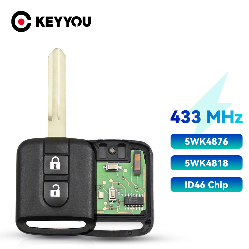Keyyou 5WK4 876/ 818 2 Knop Afstandsbediening Autosleutelzakje Voor Nissan Elgrand X-TRAIL Qashqai Navara Micra Note NV200 433Mhz ID46