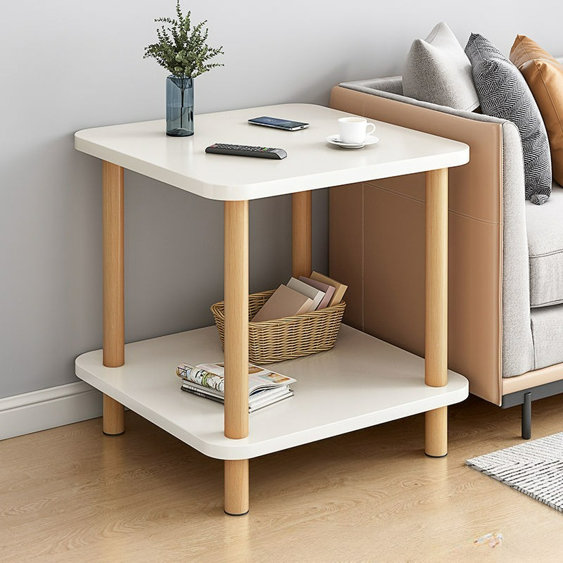 2-laags houten bijzettafel, moderne bijzettafel met halfgesloten opbergruimte voor woonkamer slaapkamer grijs